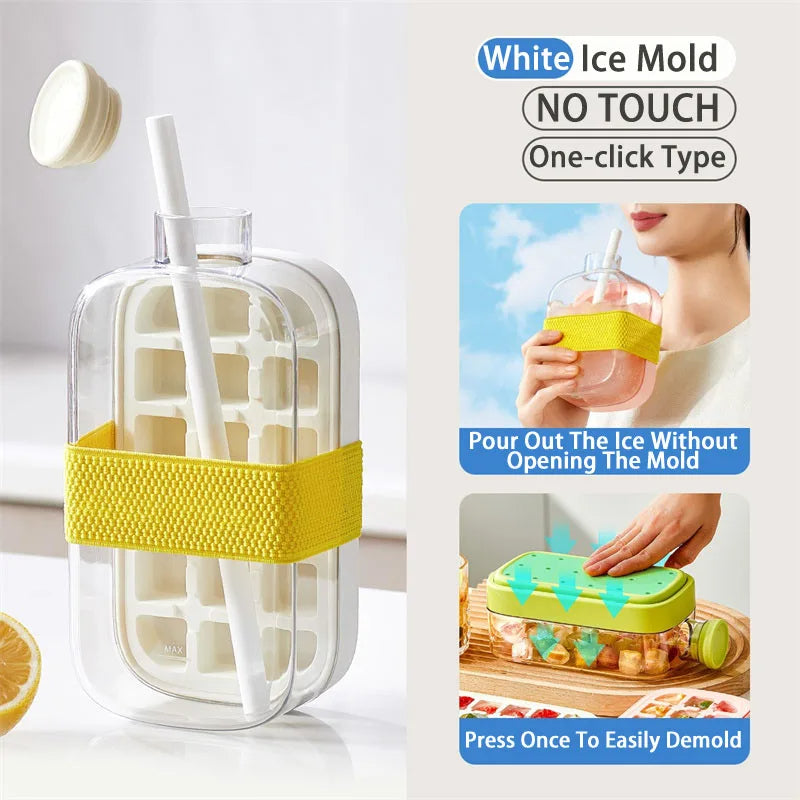 Ice Cube Tray Bottle With Straw