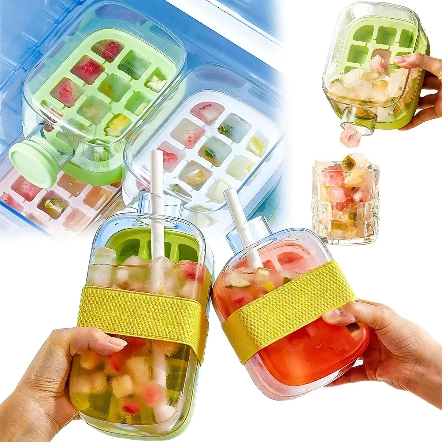 Ice Cube Tray Bottle With Straw