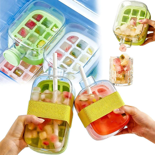 Ice Cube Tray Bottle With Straw