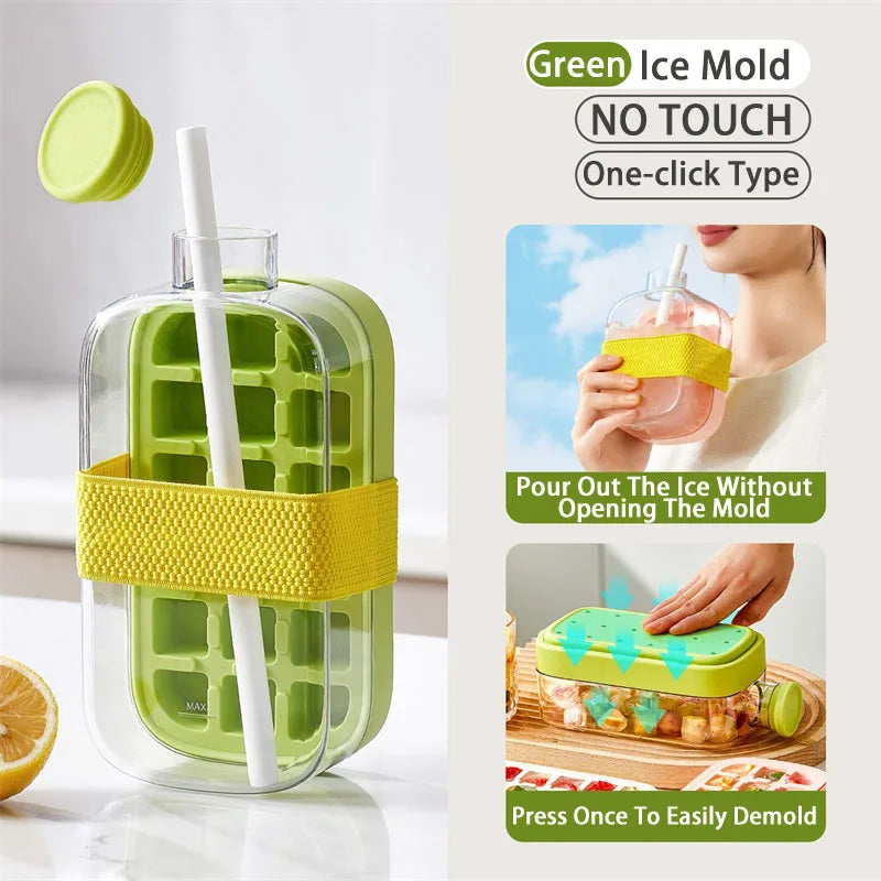 Ice Cube Tray Bottle With Straw