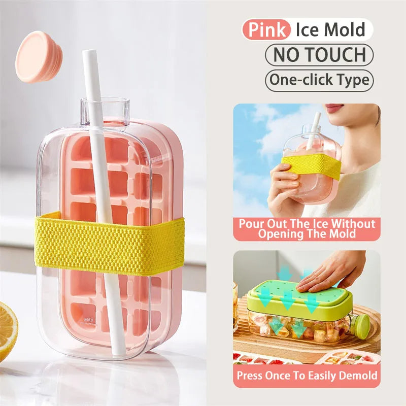 Ice Cube Tray Bottle With Straw