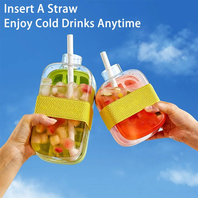 Ice Cube Tray Bottle With Straw