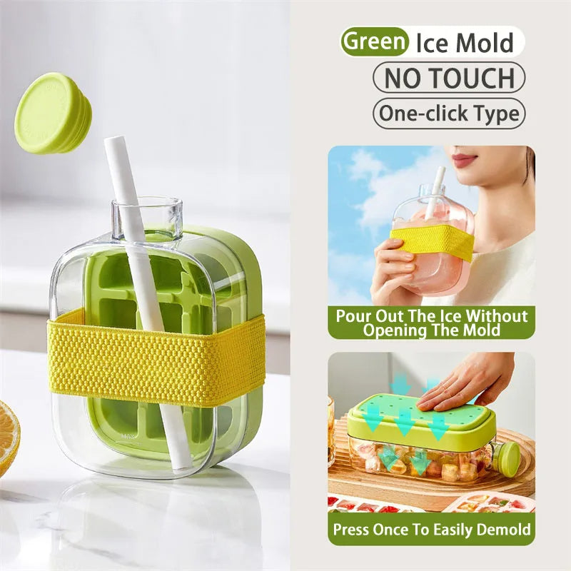Ice Cube Tray Bottle With Straw