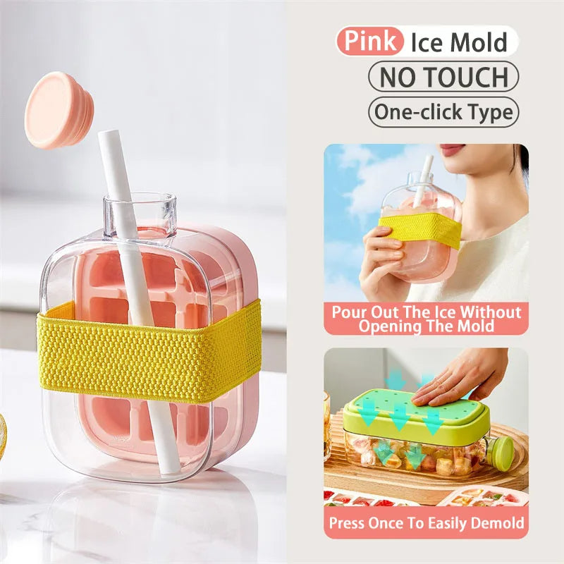 Ice Cube Tray Bottle With Straw
