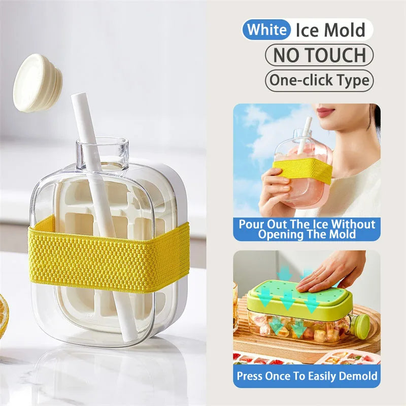 Ice Cube Tray Bottle With Straw